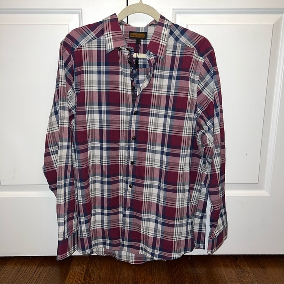 Lenor Ramano Navy Burgundy Plaid Button Down - Picture 1 of 4